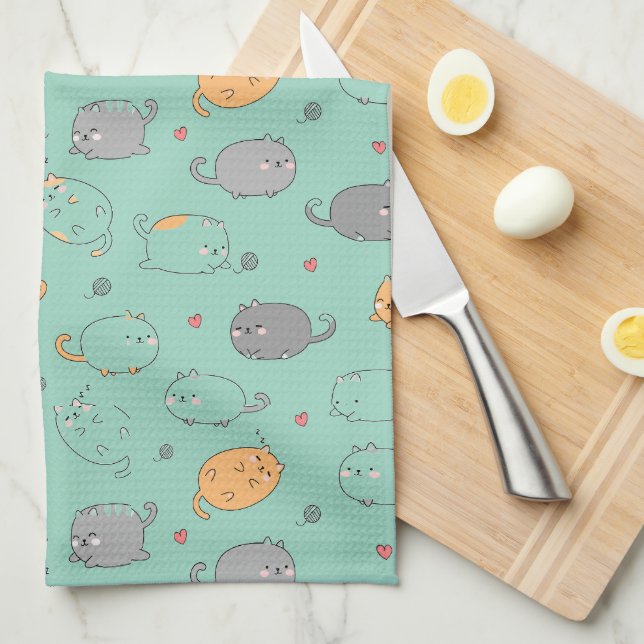 Paño De Cocina Cute & Cozy Sleepy Cat Dreams Pattern (Doblado Cuarto)