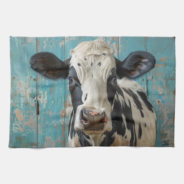 Paño De Cocina Cute Dairy Cow Farmhouse Pintura (Horizontal)