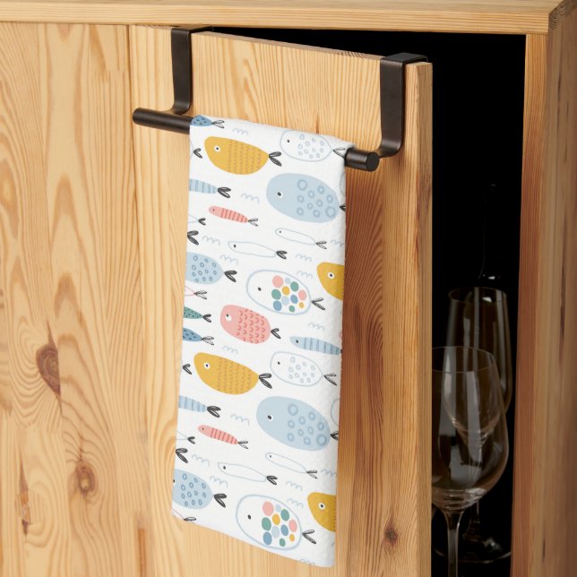 Paño De Cocina Cute Doodle School of Fish Pattern (Pliegue de tercios)