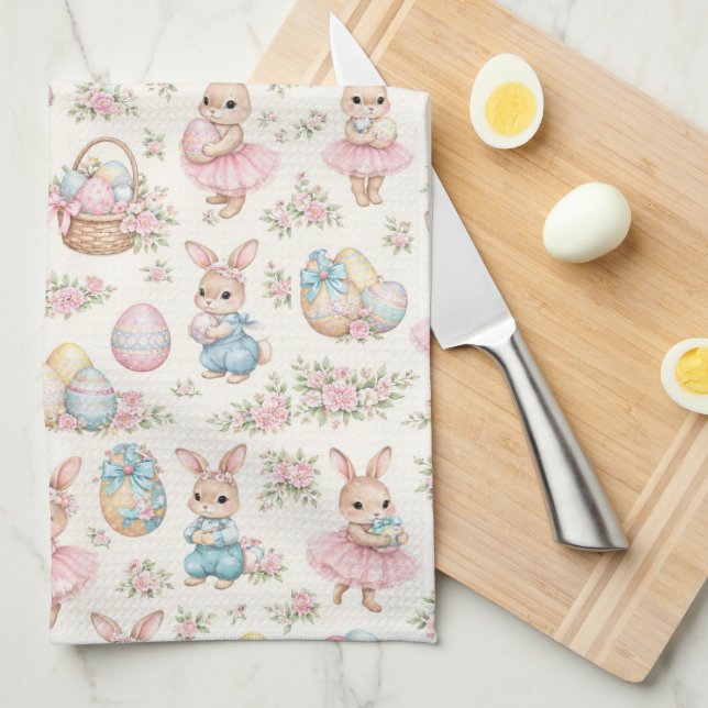 Paño De Cocina Cute Easter Bunny Floral Pattern - Pastel Spring  (Doblado Cuarto)