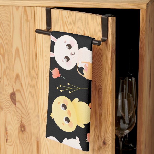 Paño De Cocina Cute Easter Chicks & Bunnies Seamless Pattern  (Pliegue de tercios)