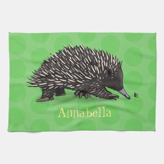 Paño De Cocina Cute echidna con ilustracion de personalizado de a (Horizontal)