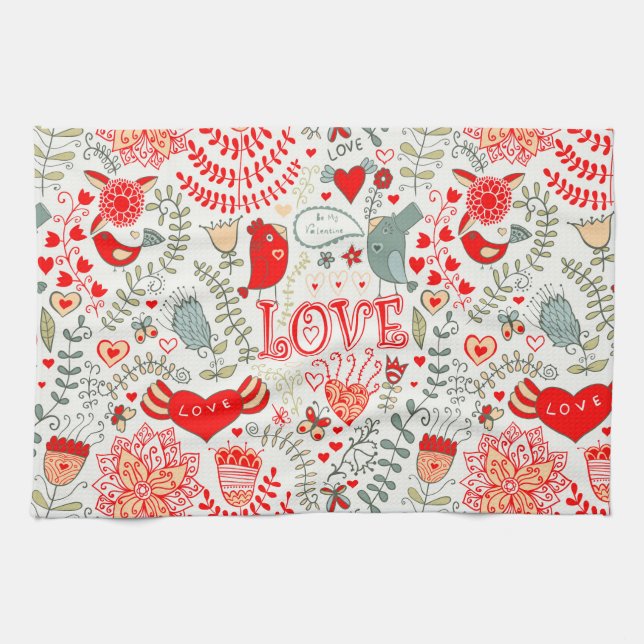 Paño De Cocina Cute Floral Valentines Design (Horizontal)