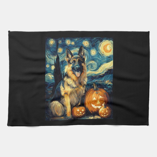 Paño De Cocina Cute German Shepherd Dog Halloween Jack O Lantern  (Horizontal)