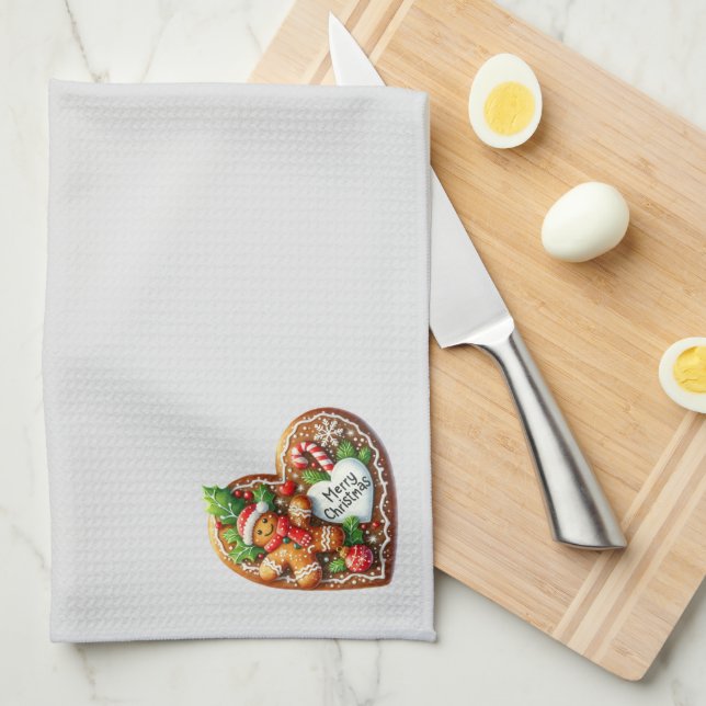 Paño De Cocina Cute Gingerbread Man Heart Merry Christmas (Doblado Cuarto)