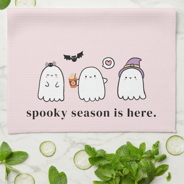 Paño De Cocina Cute Halloween Ghosts Spooky Season Pink (Doblado)