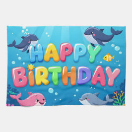 Paño De Cocina Cute Happy Birthday nautical dolphin