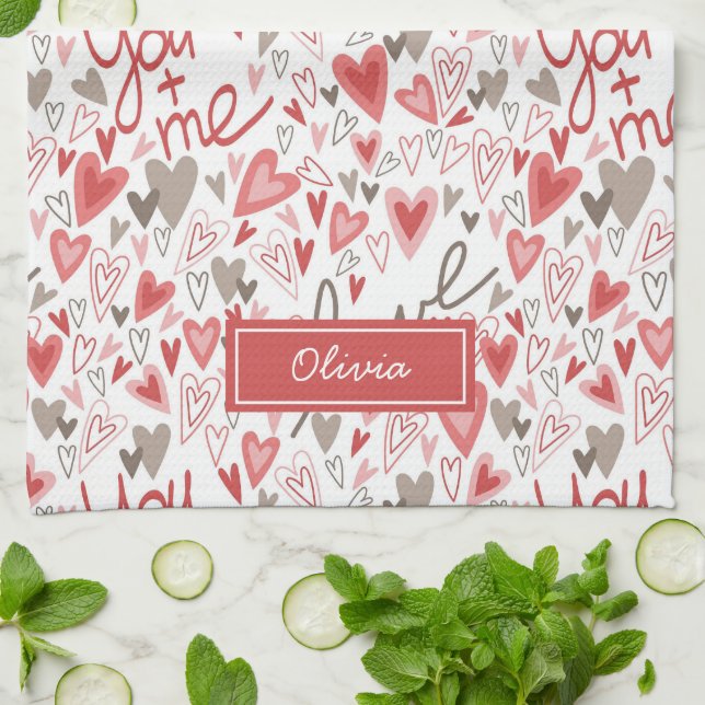 Paño De Cocina Cute Hearts Boho Valentines Pattern (Doblado)