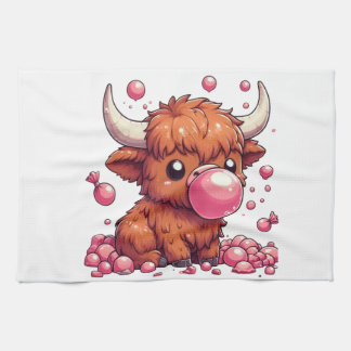 Paño De Cocina Cute Highland Cow calf blowing bubbles