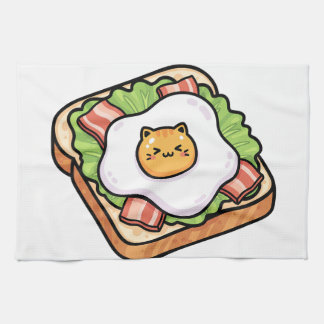 Paño De Cocina Cute Kawaii Cat Fried Egg on Toast Illustration