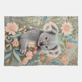 Paño De Cocina Cute Koala Elegant Pastel Floral