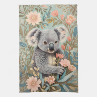 Paño De Cocina Cute Koala Elegant Pastel Floral