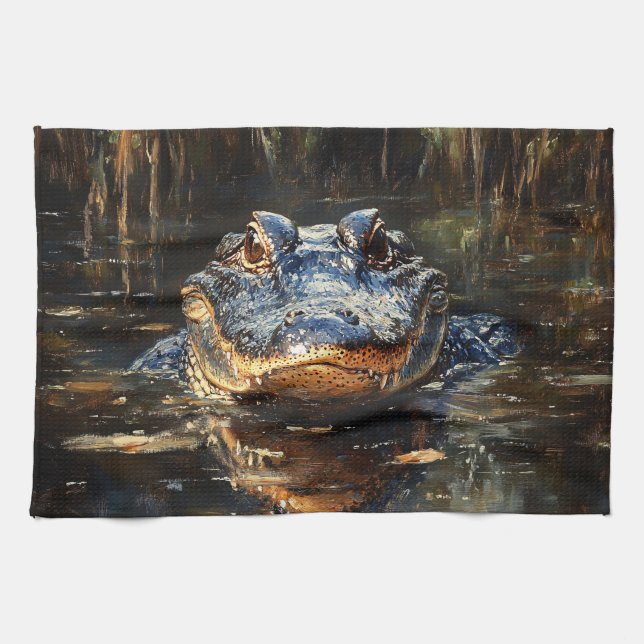 Paño De Cocina Cute lagarto en la pintura de los Everglades de Fl (Horizontal)