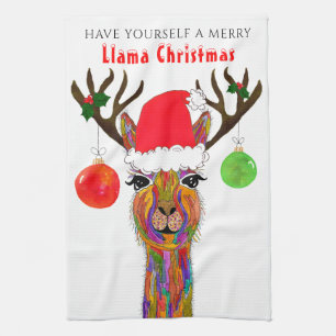 Paño De Cocina Cute Llama Merry Christmas Kitchen Towel