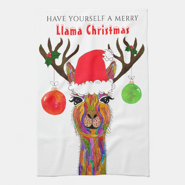 Paño De Cocina Cute Llama Merry Christmas Kitchen Towel (Vertical)