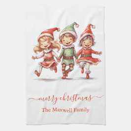 Paño De Cocina Cute merry christmas 3 elves family name