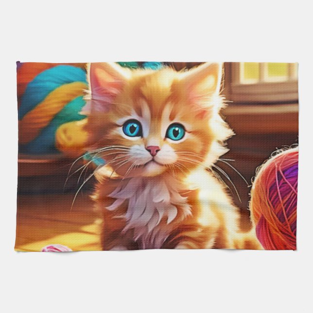 Paño De Cocina Cute Naranja Kitten Art (Horizontal)