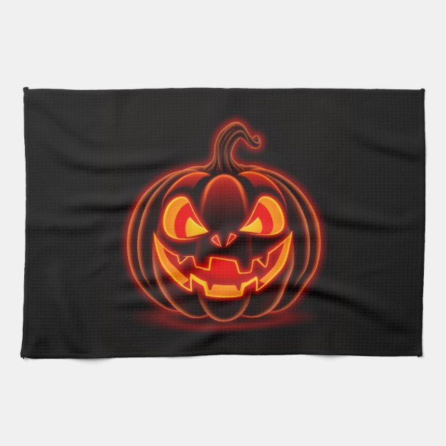 Paño De Cocina Cute Neon Pumpkin Halloween Kitchen Towel (Horizontal)
