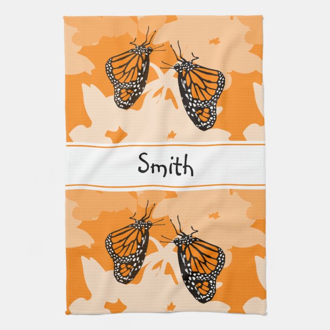 Paño De Cocina Cute Nombrado Naranja Monarch Butterflies (Vertical)