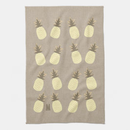 Paño De Cocina Cute Organic Linen Look Monogramed Pineapples