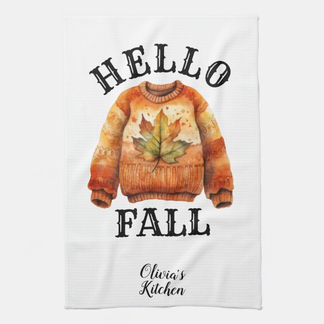 Paño De Cocina Cute Personalizado Otumn | Hello Fall Personalizad (Vertical)