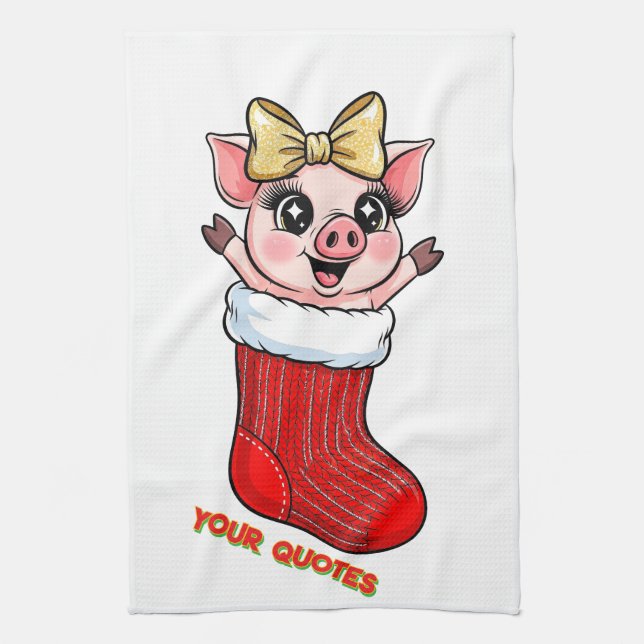 Paño De Cocina Cute Pig in Christmas Stocking (Vertical)