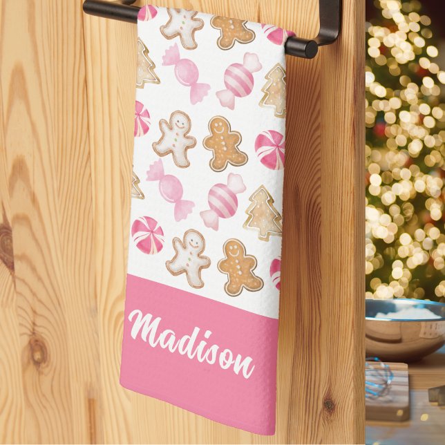 Paño De Cocina Cute Pink Gingerbread Pattern Personalized Baking  (Subido por el creador)
