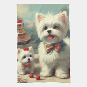 Paño De Cocina Cute pintura maltesa de cachorros