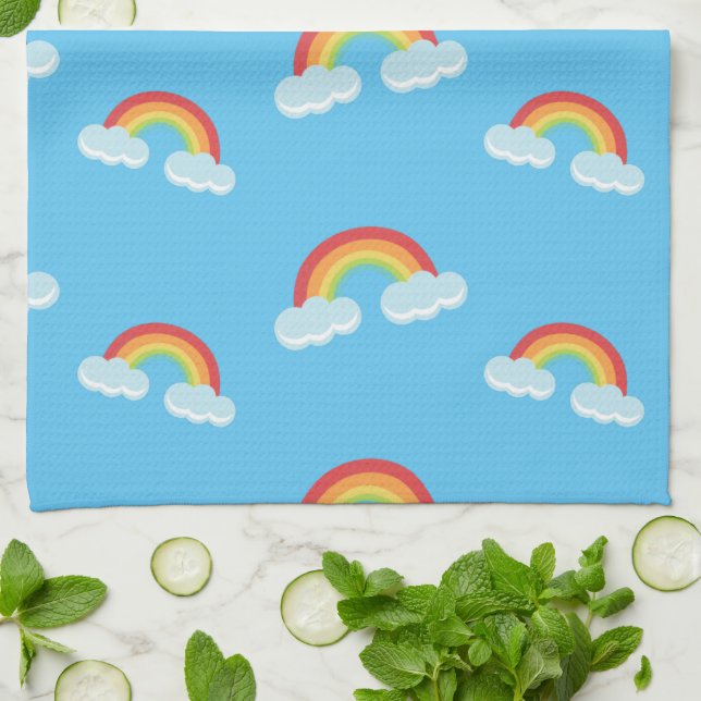 Paño De Cocina Cute Rainbow with Clouds Pattern (Doblado)