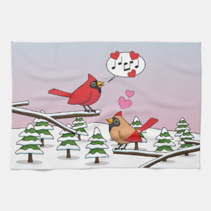 Paño De Cocina Cute Red Northern Cardinals aman el paisaje invern