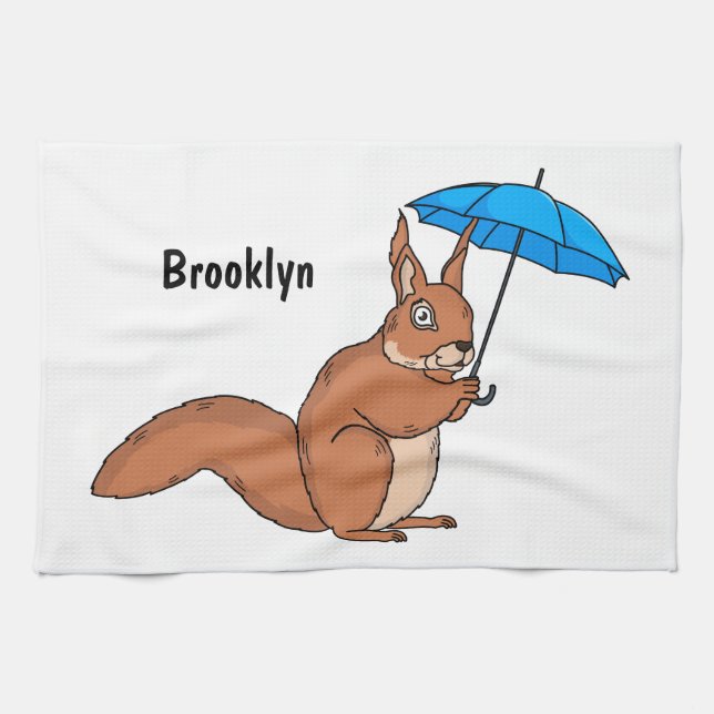 Paño De Cocina Cute red squirrel with umbrella cartoon  (Horizontal)