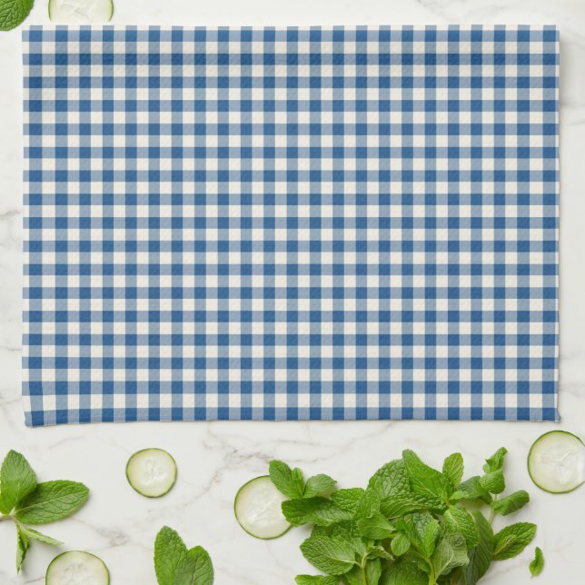 Paño De Cocina Cute retro Navy Blue Gingham Plaid Pattern  (Doblado)