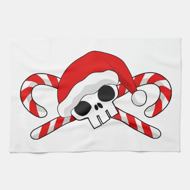 Paño De Cocina Cute Santa Skull con candy canes (Horizontal)
