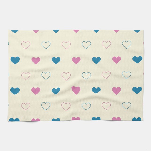 Paño De Cocina Cute Simple Heart Pattern azul rosa crema (Horizontal)