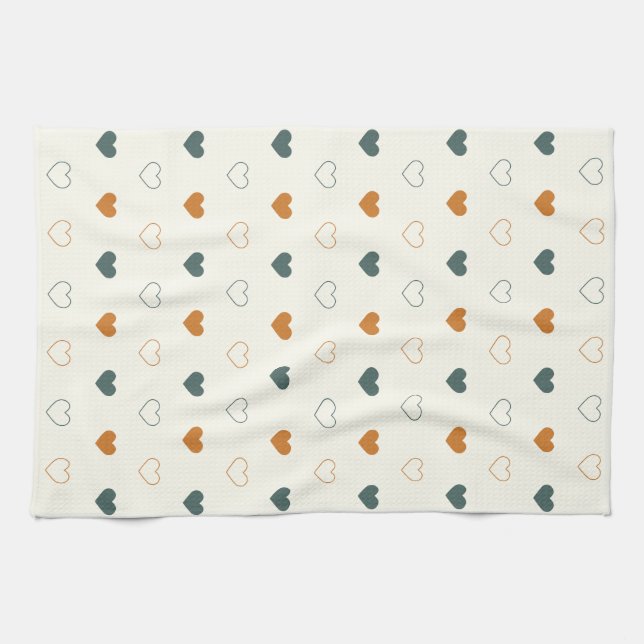 Paño De Cocina Cute Simple Heart Pattern Naranja Crema Verde (Horizontal)