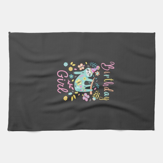 Paño De Cocina Cute Sloth Floral Girls Birthday Party T-Shirt (Horizontal)