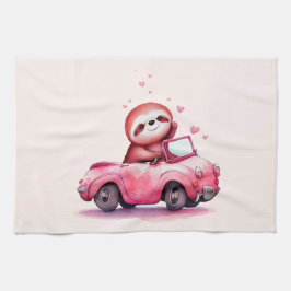 Paño De Cocina Cute Sloth in a Pink Convertible