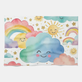 Paño De Cocina Cute Smiling Clouds Suns Rainbows Kitchen Towel