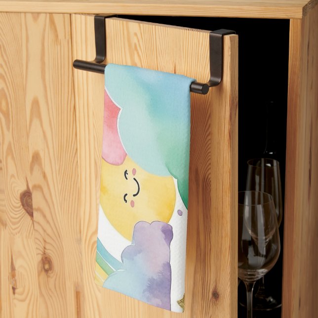 Paño De Cocina Cute Smiling Clouds Suns Rainbows Kitchen Towel (Pliegue de tercios)
