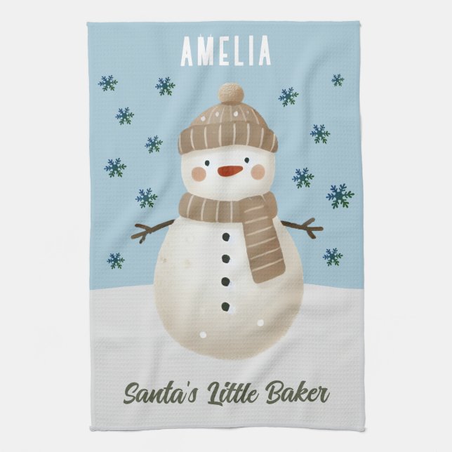 Paño De Cocina Cute Snowman Snowflakes Santa's Little Baker Kid (Vertical)
