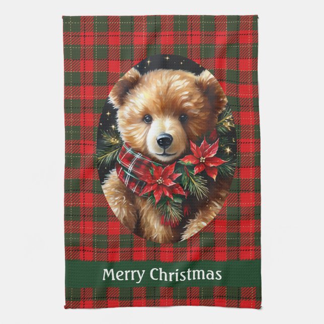 Paño De Cocina Cute Teddy Bear Christmas Add Name Mom Grandma (Vertical)