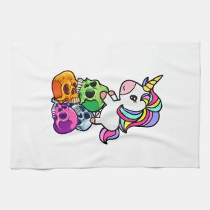 Paño De Cocina Cute Unicorn y Cráneos Muertos. Divertido Goth Emo