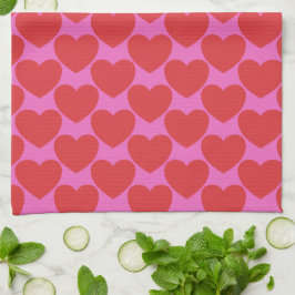 Paño De Cocina Cute Valentine's Day Pink and Red Heart Pattern