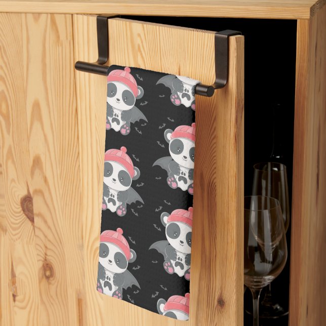 Paño De Cocina Cute Vampire Panda Murciélagos Fantasma Negro Hall (Pliegue de tercios)