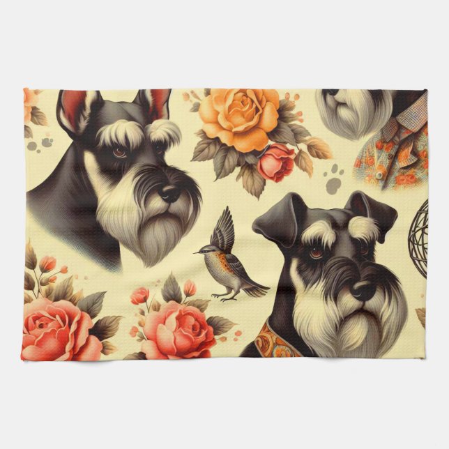 Paño De Cocina Cute Vintage Schnauzer (Horizontal)
