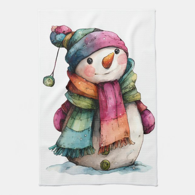 Paño De Cocina Cute Watercolor Christmas Snowman Kitchen Towel (Vertical)