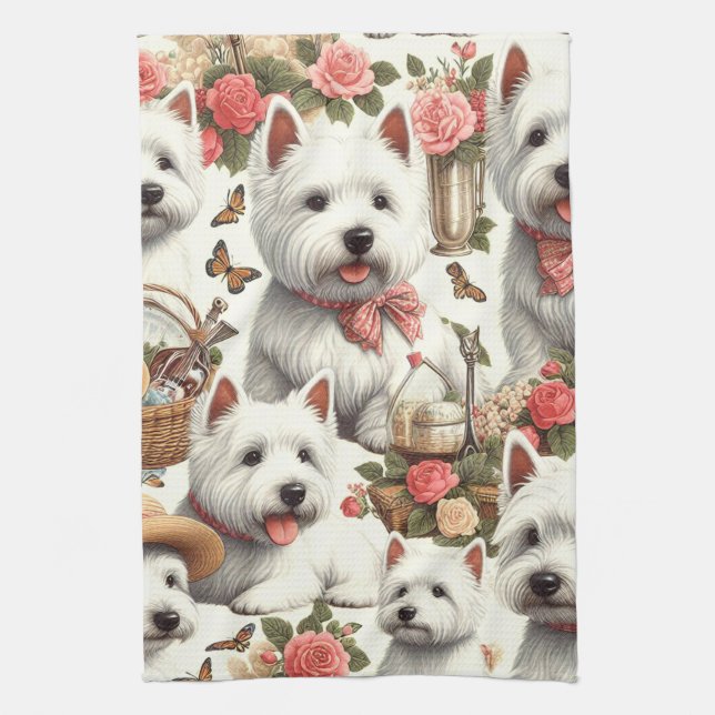 Paño De Cocina Cute West Highland White Terrier Seamless (Vertical)