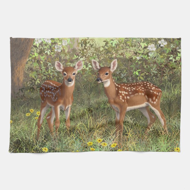 Paño De Cocina Cute Whitetail Deer Twin Fawns (Horizontal)