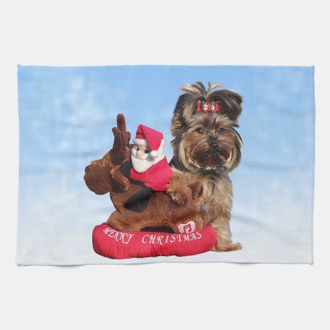 Paño De Cocina Cute Yorkshire Terrier Merry Christmas (Horizontal)