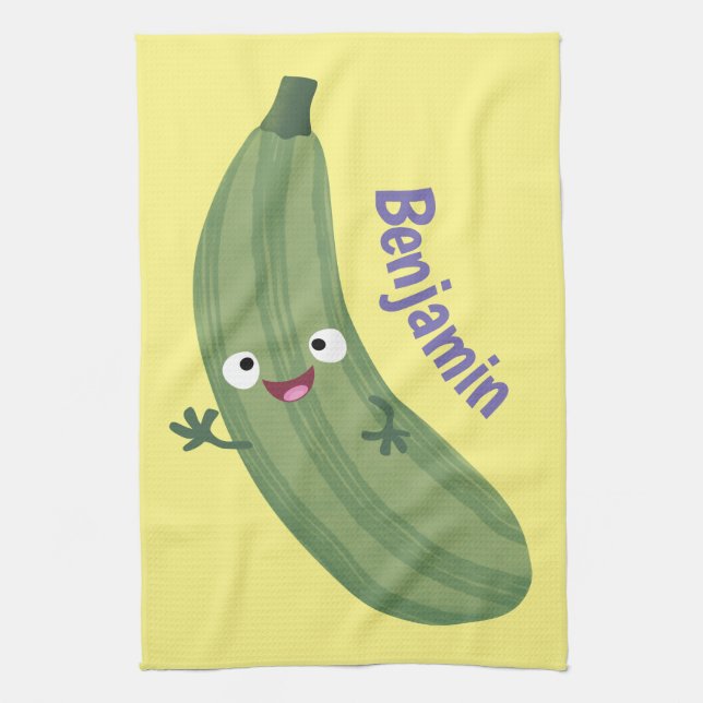 Paño De Cocina Cute zucchini feliz personalizado ilustracion (Vertical)